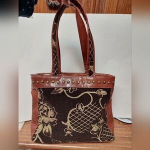 Vintage* Synethetic and Embroidered Tan Handbag